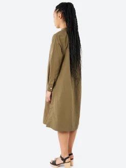 Margaret Howell - MHL Collarless Swing Dress in Khaki Green