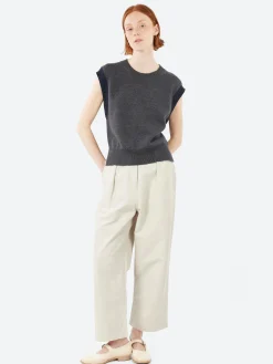 Margaret Howell - MHL Pleated Crop Trousers in Pale Stone