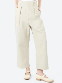Margaret Howell - MHL Pleated Crop Trousers in Pale Stone