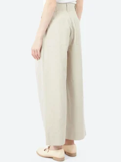 Margaret Howell - MHL Pleated Crop Trousers in Pale Stone