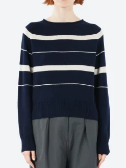Margaret Howell - Striped Roll Edge Jumper in Ink and Mother Of Pearl