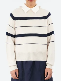 Margaret Howell - Striped Roll Edge Jumper in Mother of Pearl and Ink