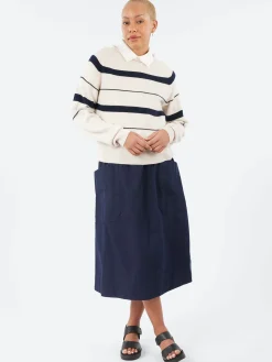 Margaret Howell - Striped Roll Edge Jumper in Mother of Pearl and Ink