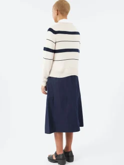 Margaret Howell - Striped Roll Edge Jumper in Mother of Pearl and Ink