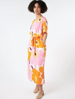 Marimekko - Kemut Unikko Dress in White, Orange and Pink