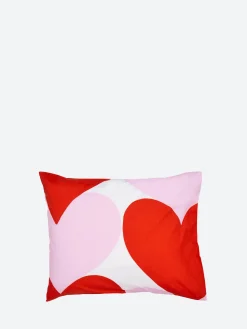 Marimekko - Sydämet Pillow Case in White, Pink and Red