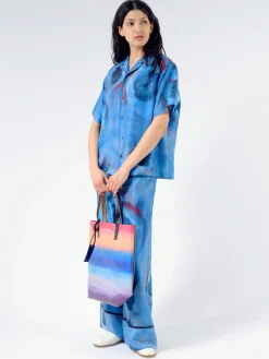 Marni - Bowling Silk Shirt with Buchi Blue Print in Cobalt