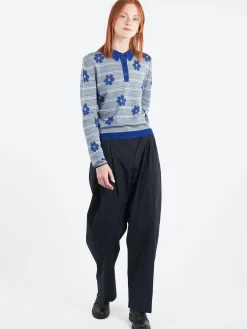 Marni - Floral Striped Polo in Mazarine Blue