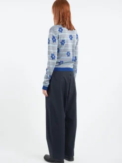 Marni - Floral Striped Polo in Mazarine Blue