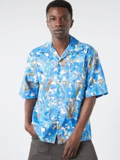 Marni - Poplin Bowling Shirt with Allegro Blues Print in Cobalt