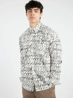 Marni - Poplin Shirt with Marni Scribble Motif in Lily White
