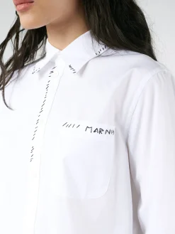 Marni - Poplin Shirt with Marni Mending in Lily White