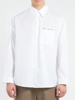 Marni - Poplin Shirt with Peeping Marni Logo in Lily White
