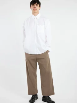 Marni - Poplin Shirt with Peeping Marni Logo in Lily White