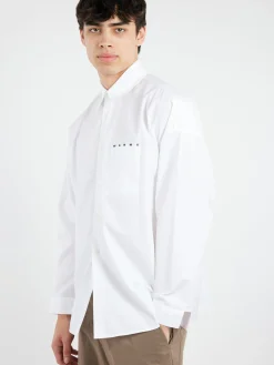 Marni - Poplin Shirt with Peeping Marni Logo in Lily White