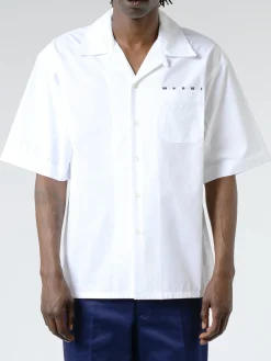 Marni - Short Sleeve Logo Poplin Shirt in Lily White