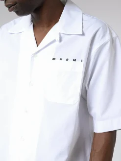 Marni - Short Sleeve Logo Poplin Shirt in Lily White