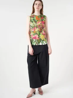 Marni - Sleeveless Top with Mystical Bloom Print in Acid Green
