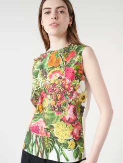 Marni - Sleeveless Top with Mystical Bloom Print in Acid Green