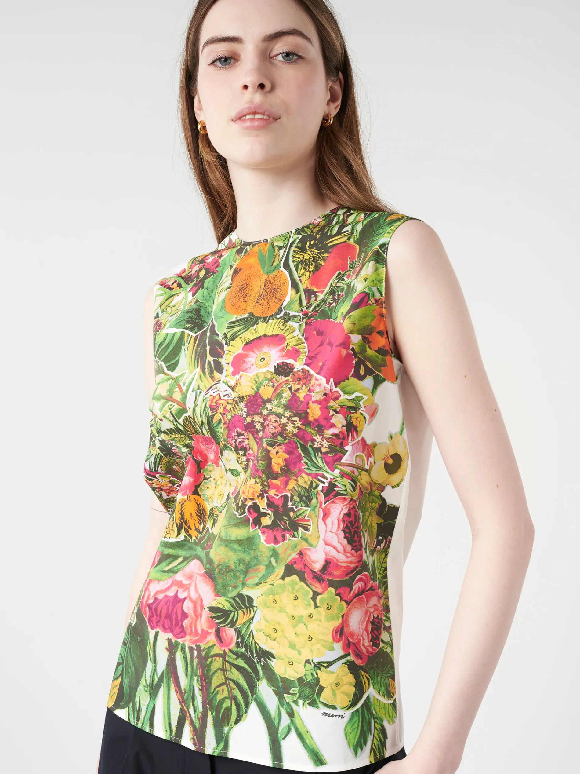 Marni - Sleeveless Top with Mystical Bloom Print in Acid Green