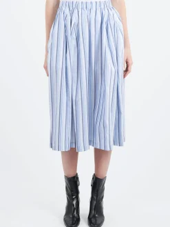 Marni - Striped Organic Poplin Elasticated Midi Skirt in Lake