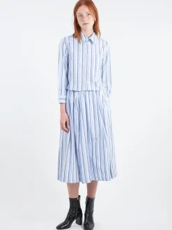 Marni - Striped Organic Poplin Elasticated Midi Skirt in Lake