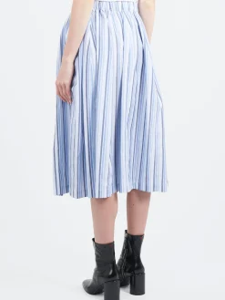 Marni - Striped Organic Poplin Elasticated Midi Skirt in Lake