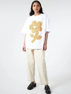Marni - T-Shirt with Wordsearch Flower Print in Lily White