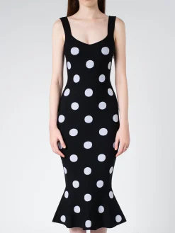 Marni - Viscose Sheath Dress with Polka Dots in Black and White