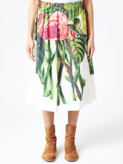 Marni - White Poplin Skirt with Acid Green Mystical Bloom Print