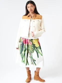Marni - White Poplin Skirt with Acid Green Mystical Bloom Print