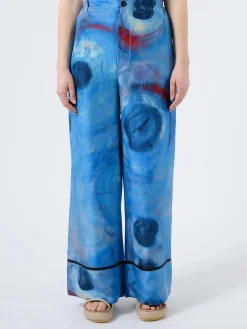 Marni - Wide-Leg Silk Trousers with Buchi Blue Print in Cobalt