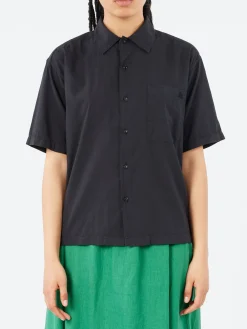 Merz b. Schwanen - SHIRT09LP Short Sleeve Poplin Shirt in Deep Black