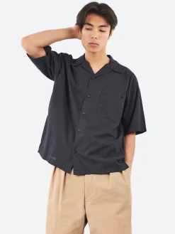 Merz b. Schwanen - SHIRT09LP Short Sleeve Poplin Shirt in Deep Black