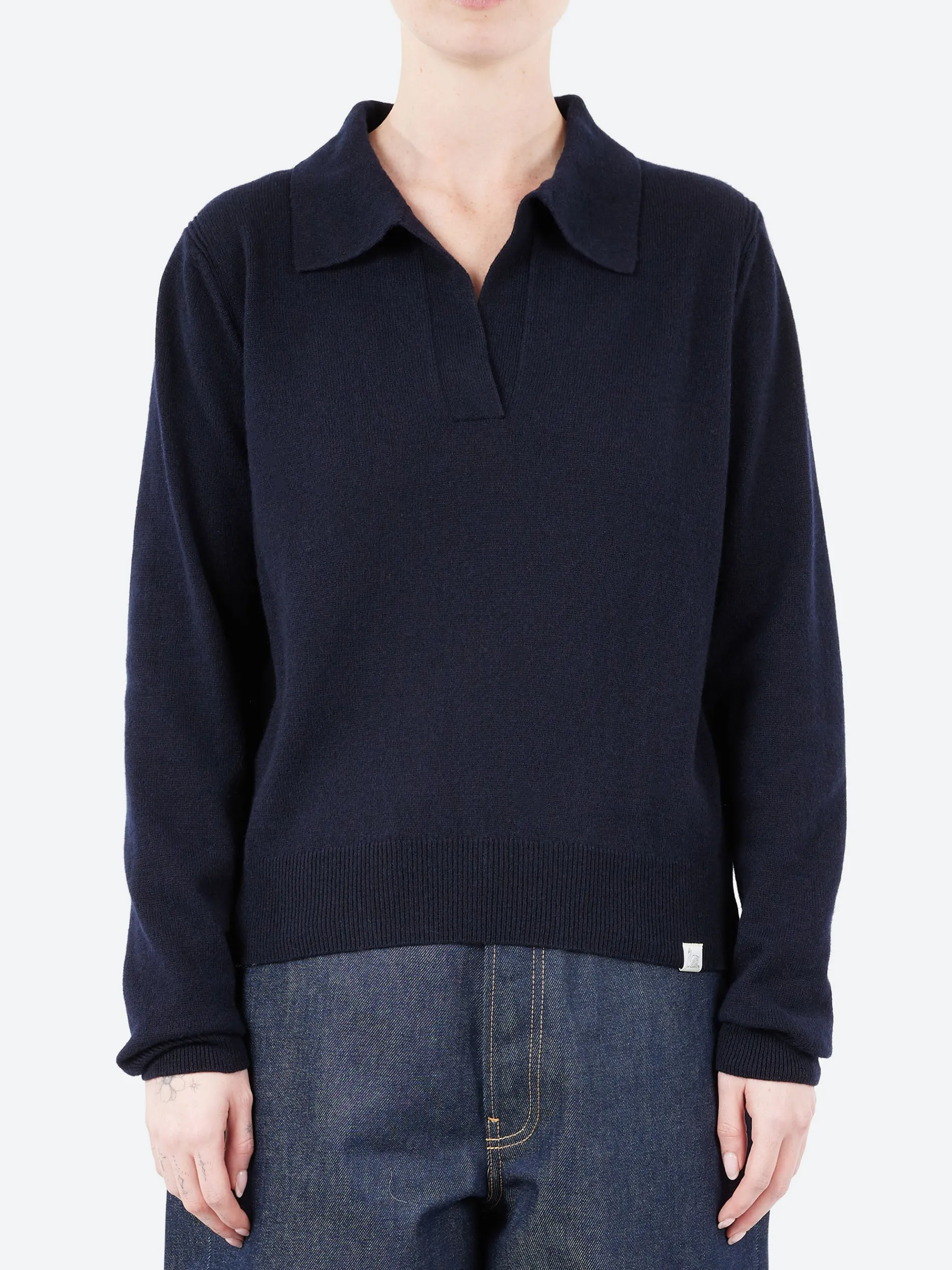 Merz b. Schwanen - SKVN02 Women's V-Neck Pullover in Dark Navy