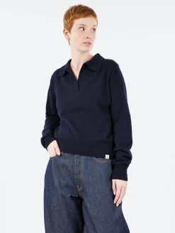Merz b. Schwanen - SKVN02 Women's V-Neck Pullover in Dark Navy