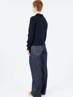 Merz b. Schwanen - SKVN02 Women's V-Neck Pullover in Dark Navy