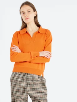 Merz b. Schwanen - SKVN02 Women's V-Neck Pullover in Pumpkin