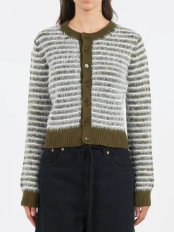 MM6 Maison Margiela - Striped Cardigan in Kaki and Off White