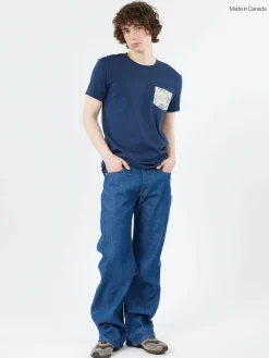 Naked and Famous - Pocket Tee in Navy and Linen Cats