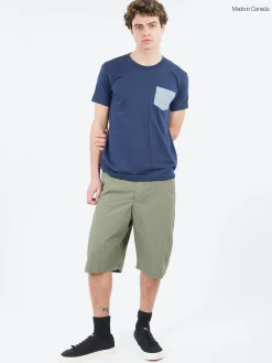 Naked and Famous - Pocket Tee in Navy and Pale Blue