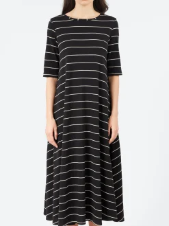 Neirami - B107 Flared Striped Dress in Nero