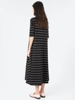 Neirami - B107 Flared Striped Dress in Nero