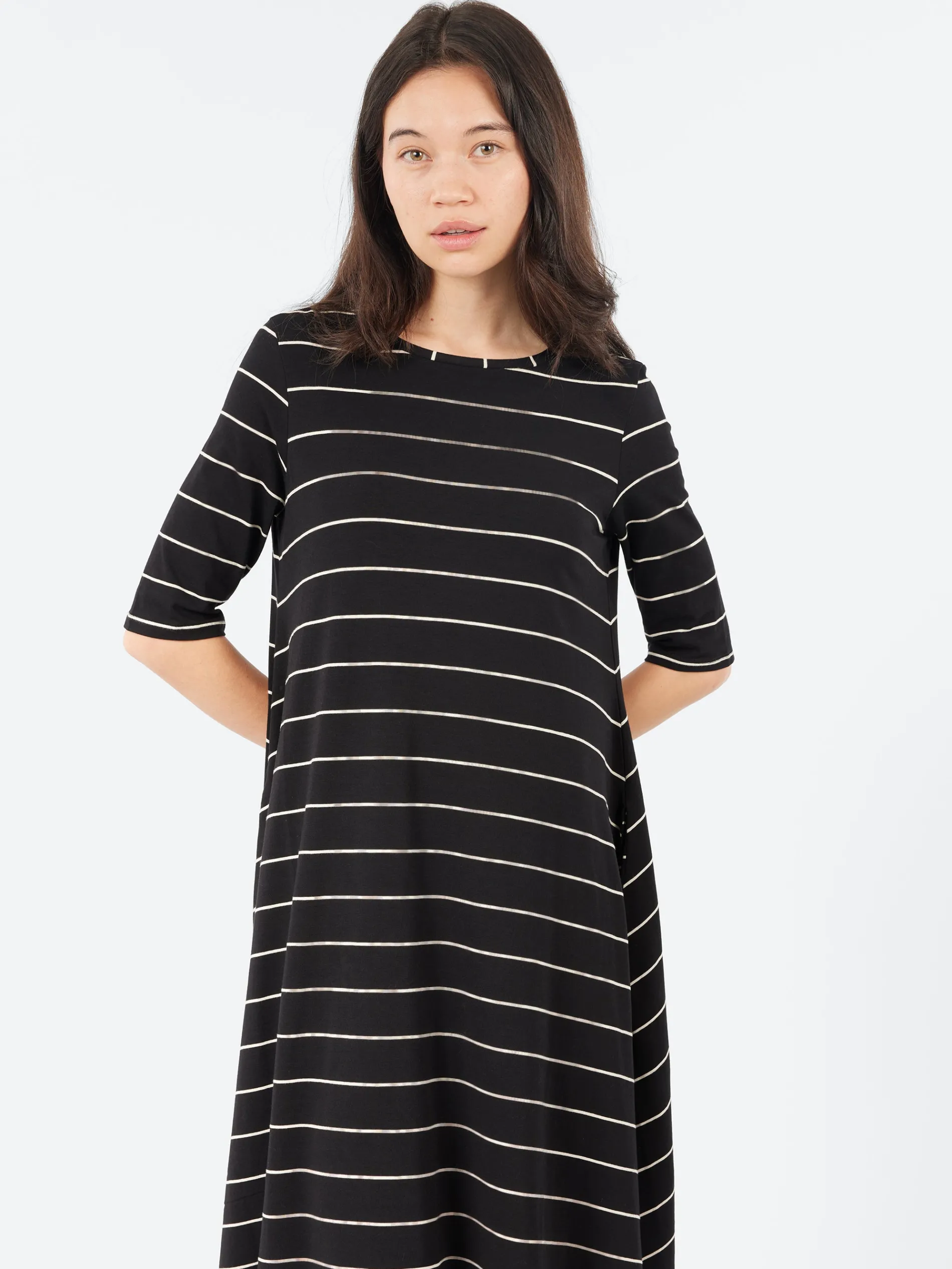 Neirami - B107 Flared Striped Dress in Nero
