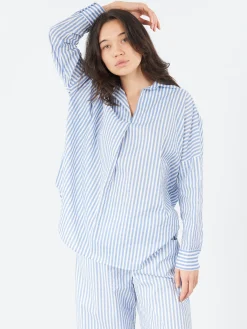 Neirami - Over V-Neck Blouse in Riga Sky