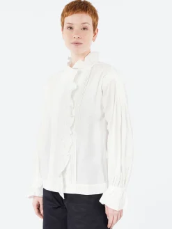 Nigel Cabourn - Gathered Collar Blouse in White