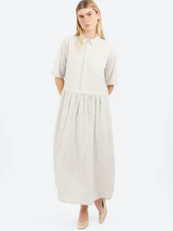 Pas de Calais - C/L Stripe Short Sleeve Dress in Natural