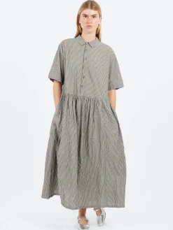 Pas de Calais - C/L Stripe Short Sleeve Dress in Black