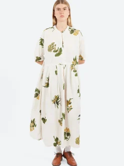 Pas de Calais - Summer Botanical Print Dress in Ivory