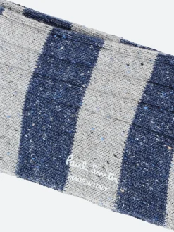 Paul Smith - Fleck Stripe Cotton-Silk Socks in Grey and Navy